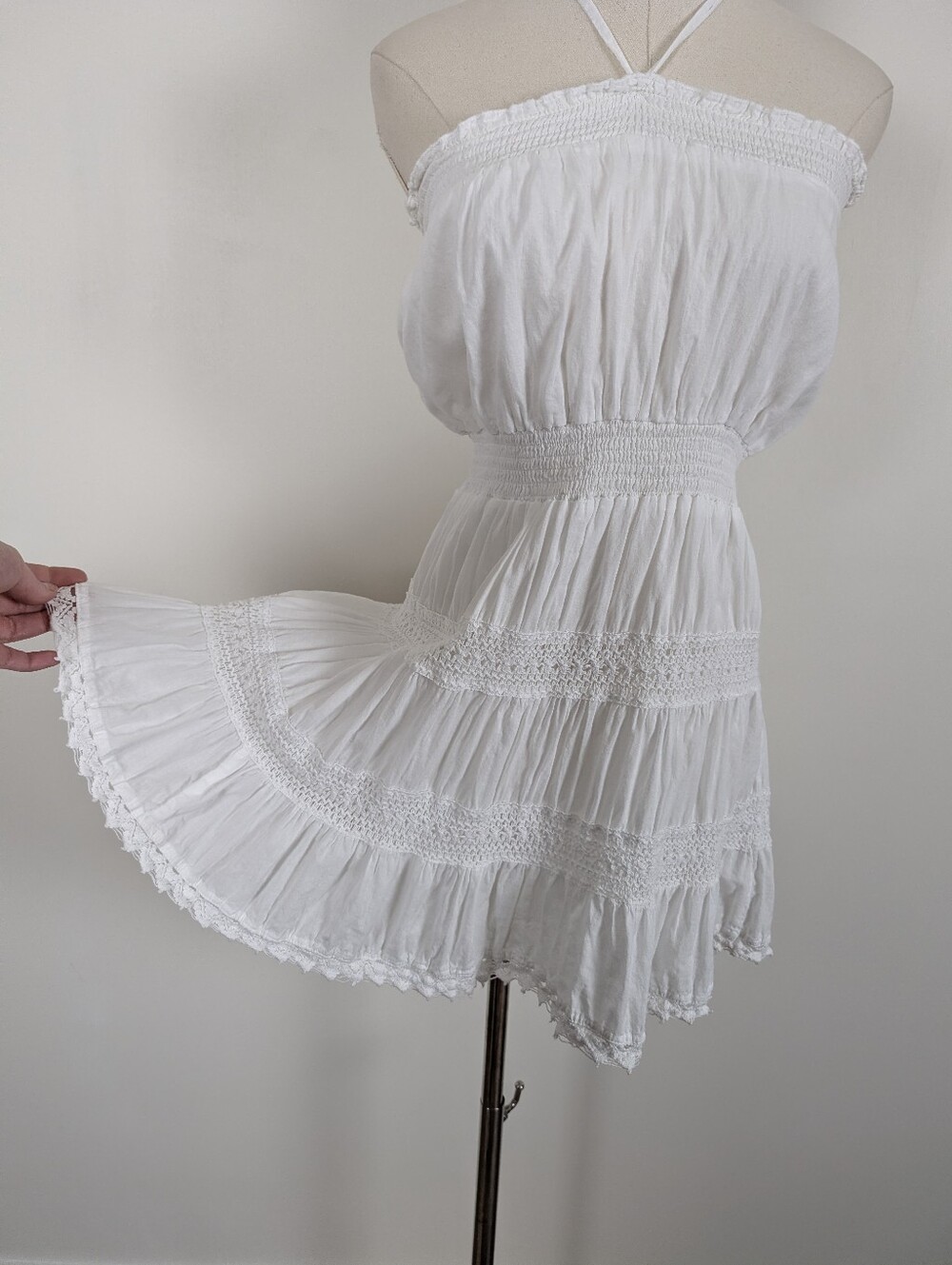 Y2K White Mini Dress Size Small Boho - Picture 5 of 9